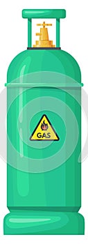 Green tank with flamable gas. Cartoon fuel container