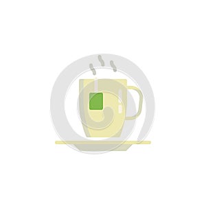 Green tea cup with tea bag flat icon