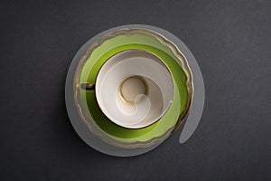 Green tea cup on a gray background