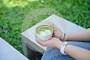 Green tea cup hot milk