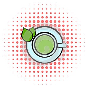 Green tea cup icon, comics style