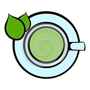 Green tea cup icon, icon cartoon