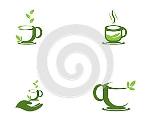 Green tea cup icon logo template