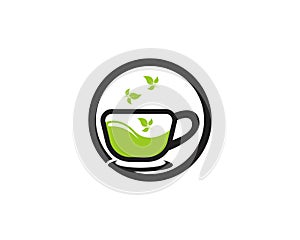 Green tea cup icon logo vector template