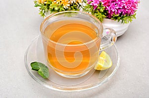 Green Tea Cup with Lemon and Mint leaf