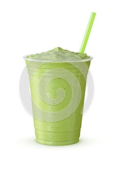 Green Tea Frappe Milkshake on White Background