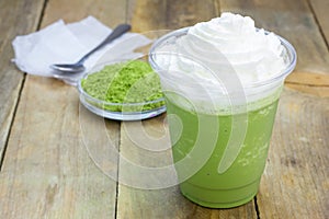 Green tea frappe in plastic cup