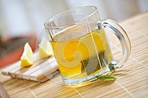 Green tea healthy drink and lemon