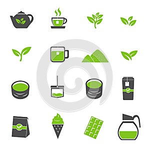 Green tea icons set