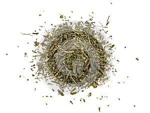 Green tea with leaf isolated on white background