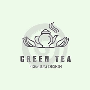 green tea line art design logo minimalist vector illustration icon