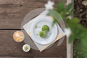 Green tea macarons - Stock image