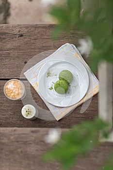 Green tea macarons - Stock image