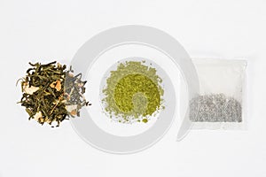 Green tea, matcha tea and tea bag photo