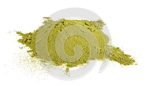 Green tea powder isolated on white background