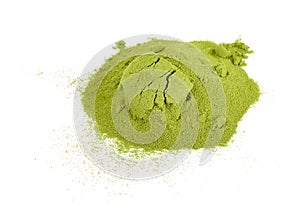 Green tea powder isolated on white background