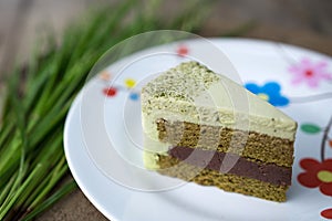 Green tea and red nut cake photo