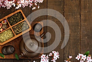 green tea with sakura branches