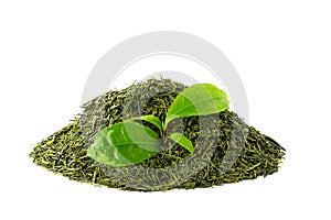 Green tea sencha on white background
