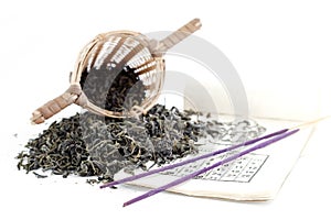 Green tea with sieve photo