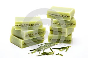 green tea soap bars on a white background