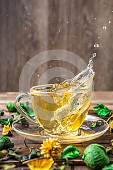 Green tea with spill dropwise