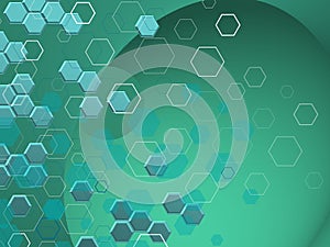GREEN TECH Hexagons in differnts shaphes OVER GREEN bACKGROUND