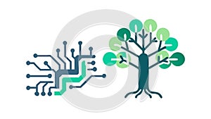 Green tech tree network, environmental technology concept, vector design Generative AI