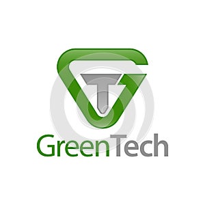 Green Tech. Triangle initial letter GT, TG logo concept design template photo