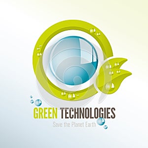 Green technologies icon with water drops