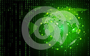 Green technology circle and computer science abstract background with binary code matrix. Business and Connection. Futuristic and