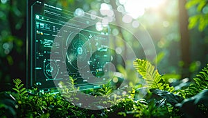 Green Technology - Futuristic Data Screen in Nature