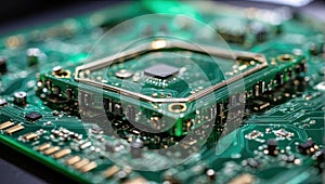 Green technology. Green world icon on circuit board technology innovations. Generated with AI