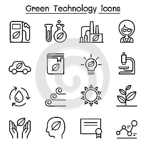 Green Technology icon set in thin line style