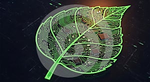 Green Technology Leaf Circuit Board, Eco-Friendly Tech Concept