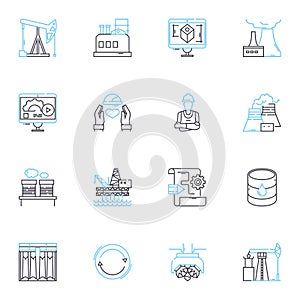 Green technology linear icons set. Solar, Wind, Geothermal, Hydrogen, Biomass, Recycling, Composting line vector and photo