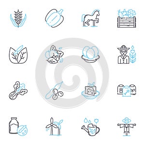 Green technology linear icons set. Sustainability, Renewable, Solar, Wind, Geothermal, Energy-efficient, Eco-friendly photo