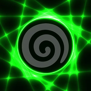 Green template with dark circle and laser beams