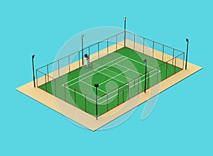 Green tennis court high quality detalied grass render sports field isolated photo