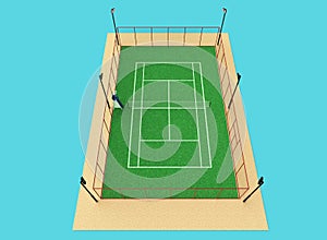 Green tennis court high quality detalied grass render sports field isolated photo