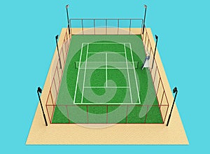 Green tennis court high quality detalied grass render sports field isolated photo