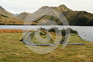 Green tents at Moke Lake