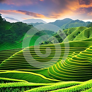 Green terraces beautiful landscape of Asia. AI Generated.