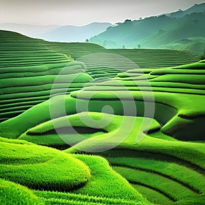 Green terraces beautiful landscape of Asia. AI Generated.