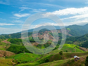 Green Terraces rice field, a beautiful natural beauty on mountain in Nan,Khun Nan Rice Terraces, Boklua Nan Province, north Thaila