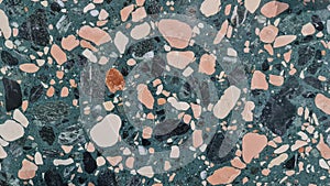 Green Terrazzo seamless pattern. Surface texture of decorative granite mosaic. Green marble tiles. Stone floor texture