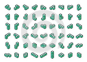 Green tetromino blocks in isometry icons
