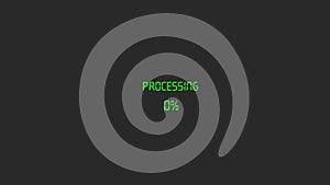 Green text on dark background showing processing and loading progress bar
