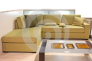 Green textile sofa