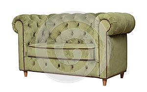 Green textile sofa isolated